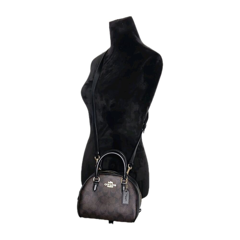 Coach Sydney Satchel Signature Canvas CA591 Brown Black Crossbody - Picture 2 of 9